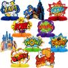 10 Pieces Hero Themed Party Decorations Honeycomb Centerpieces Action Sign Table Topper Sign Standing Cards for Birthday Party Baby Shower Decor Supplies view 1