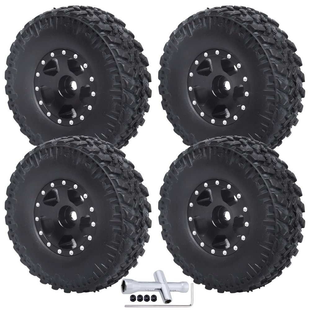 CrazyHobby 1.0 Beadlock Wheels and Tires for 1/24 Axial SCX24 Chevrolet C10 Deadbolt Jeep Jt Gladiator Jeep Wrangler JLU CRC 4WD RC Rock Crawler(Style 1)