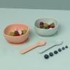 Silicone Suction Bowl and Spoon Matching 2 Pack Set in Light Green and Peach, BPA Free, Dishwasher, Microwave and Freezer Safe view 2