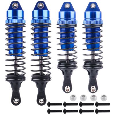 AllinRC 4PCS Aluminum Front & Rear RC Shocks for 1/10 Traxxas Slash 4x4 Compatible with Rustler Stampede Hoss 4WD Replace 5862 (Blue)