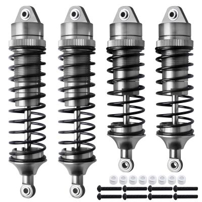 AllinRC 4Pcs All Metal Aluminum Front & Rear RC Shocks for 1/10 RC Truck Traxxas Slash Rustler Stampede Hoss 4X4 Replace 5862 3760 3762 (Gray)