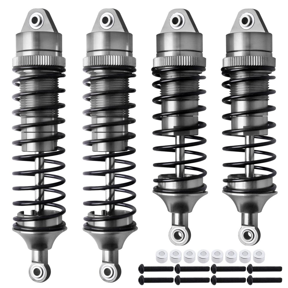 AllinRC 4Pcs All Metal Aluminum Front & Rear RC Shocks for 1/10 RC Truck Traxxas Slash Rustler Stampede Hoss 4X4 Replace 5862 3760 3762 (Gray)