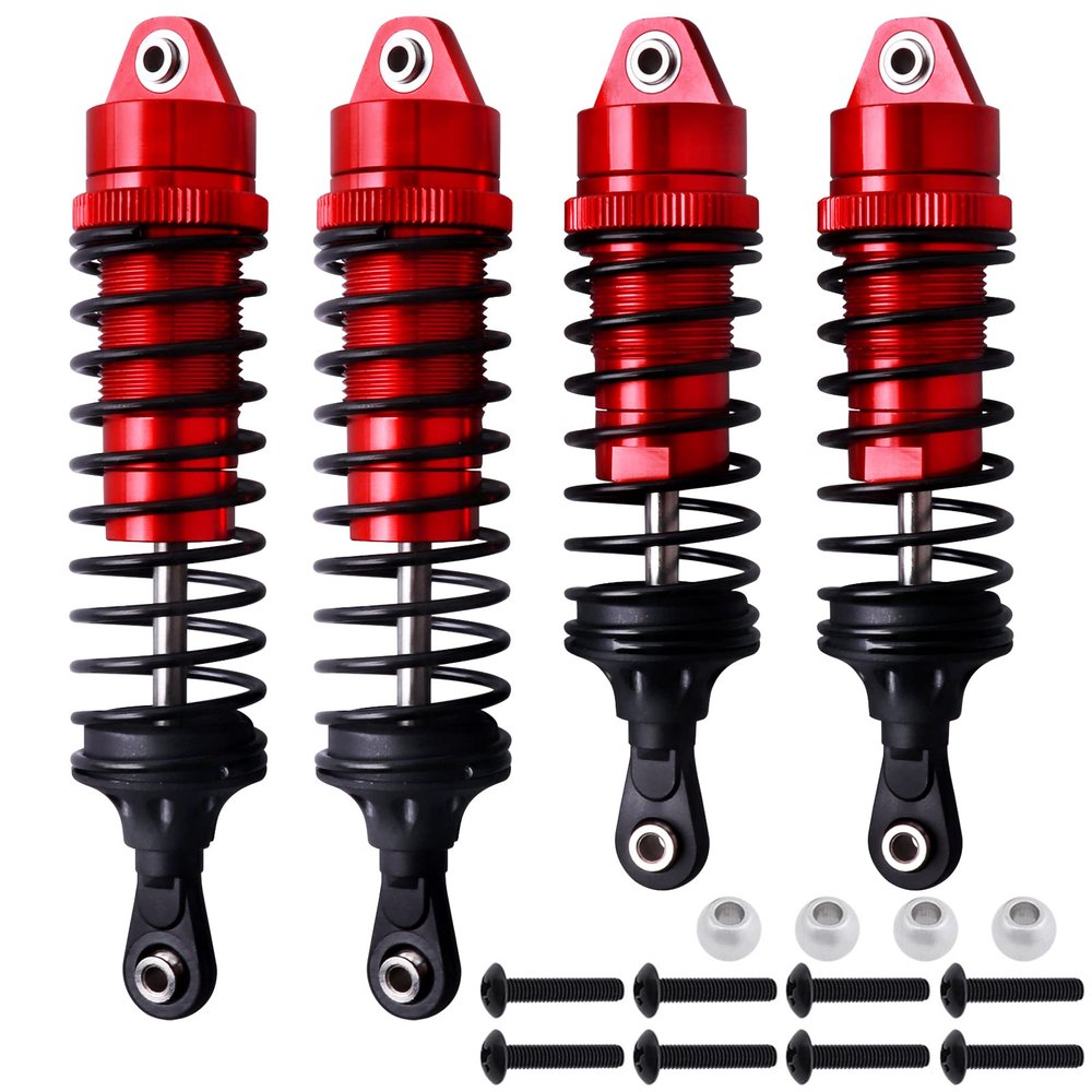 AllinRC 4PCS Aluminum Front & Rear RC Shocks for 1/10 Traxxas Slash 4x4 Compatible with Rustler Stampede Hoss 4WD Replace 5862 (Red)
