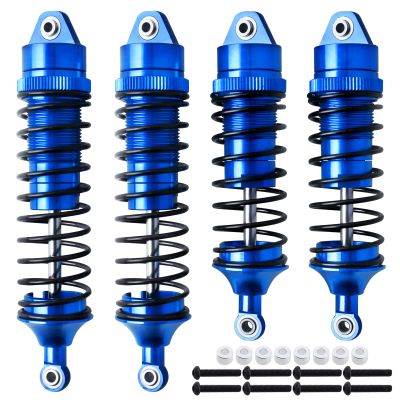 AllinRC 4Pcs All Metal Aluminum Front & Rear RC Shocks for 1/10 RC Truck Traxxas Slash 4x4 Rustler 4X4 shocks Stampede 4X4 shocks Hoss 4X4 Replace 5862 3760 3762 (Blue)