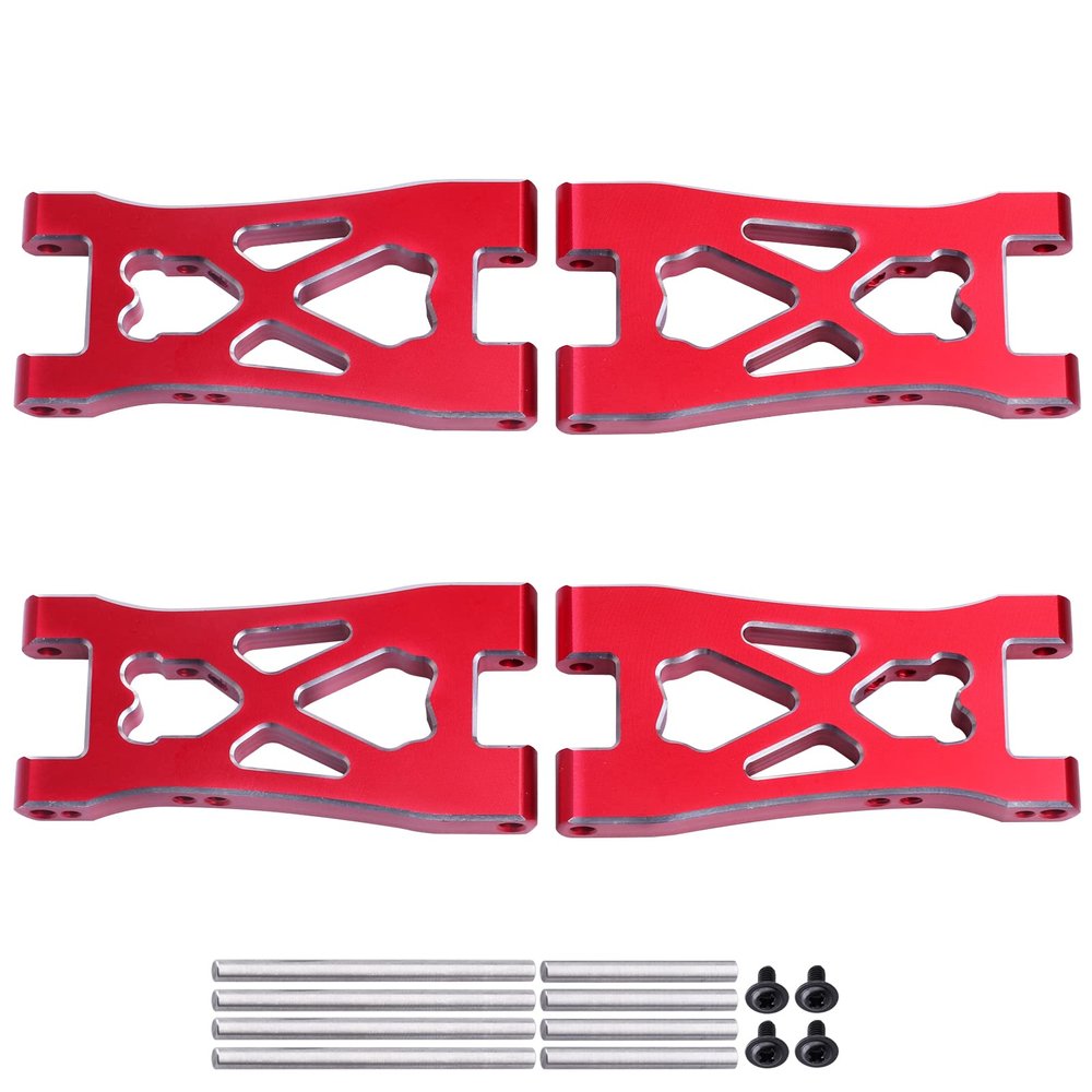 AllinRC Aluminum Lower Suspension Arms Front & Rear for Redcat Blackout XTE Upgrades, fit for Redcat Blackout XBE SC Pro Replace Parts BS213-007 / BLH-0002GM, 4pcs (Red)