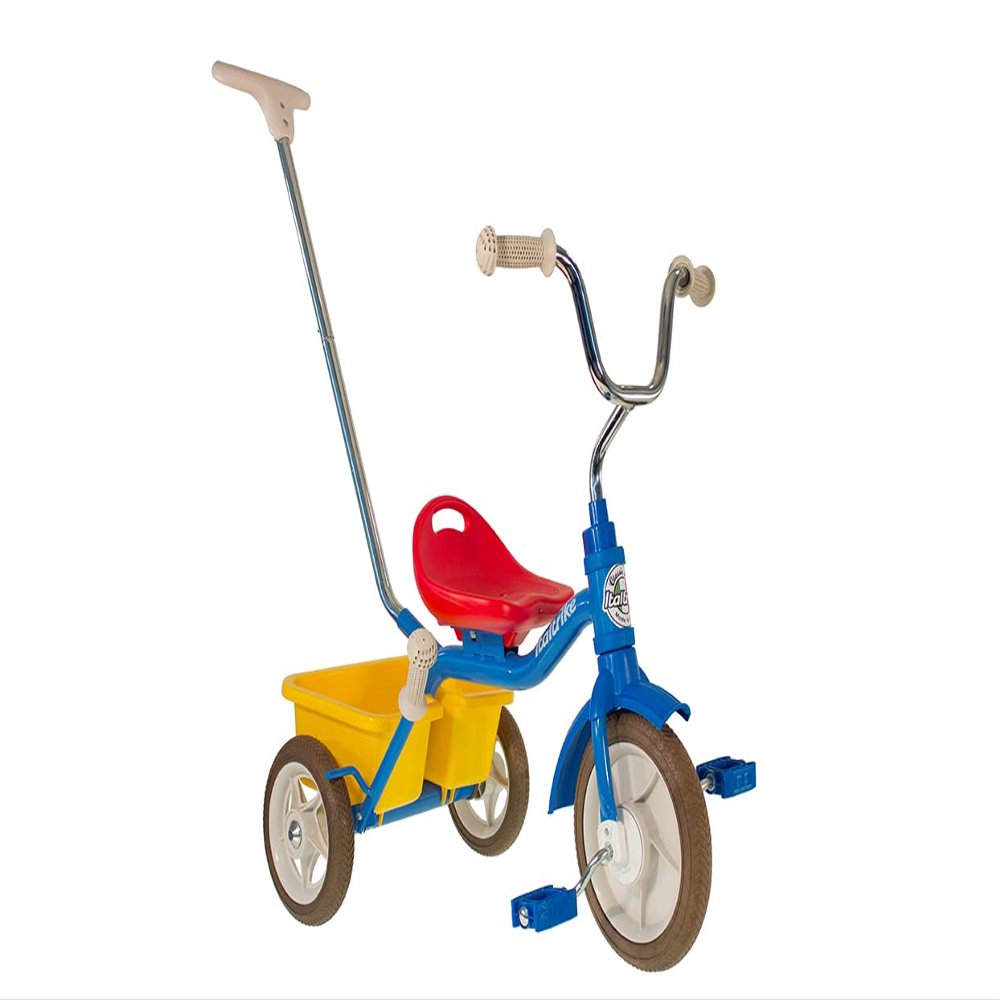 Italtrike Passenger Tricycle with Push Handle and Basket for Toddlers and Kids, Superior Engineering, Strong and Durable, Easy Assembly, Adjustable Seat, Ages 2-5 (Colorama Blue)