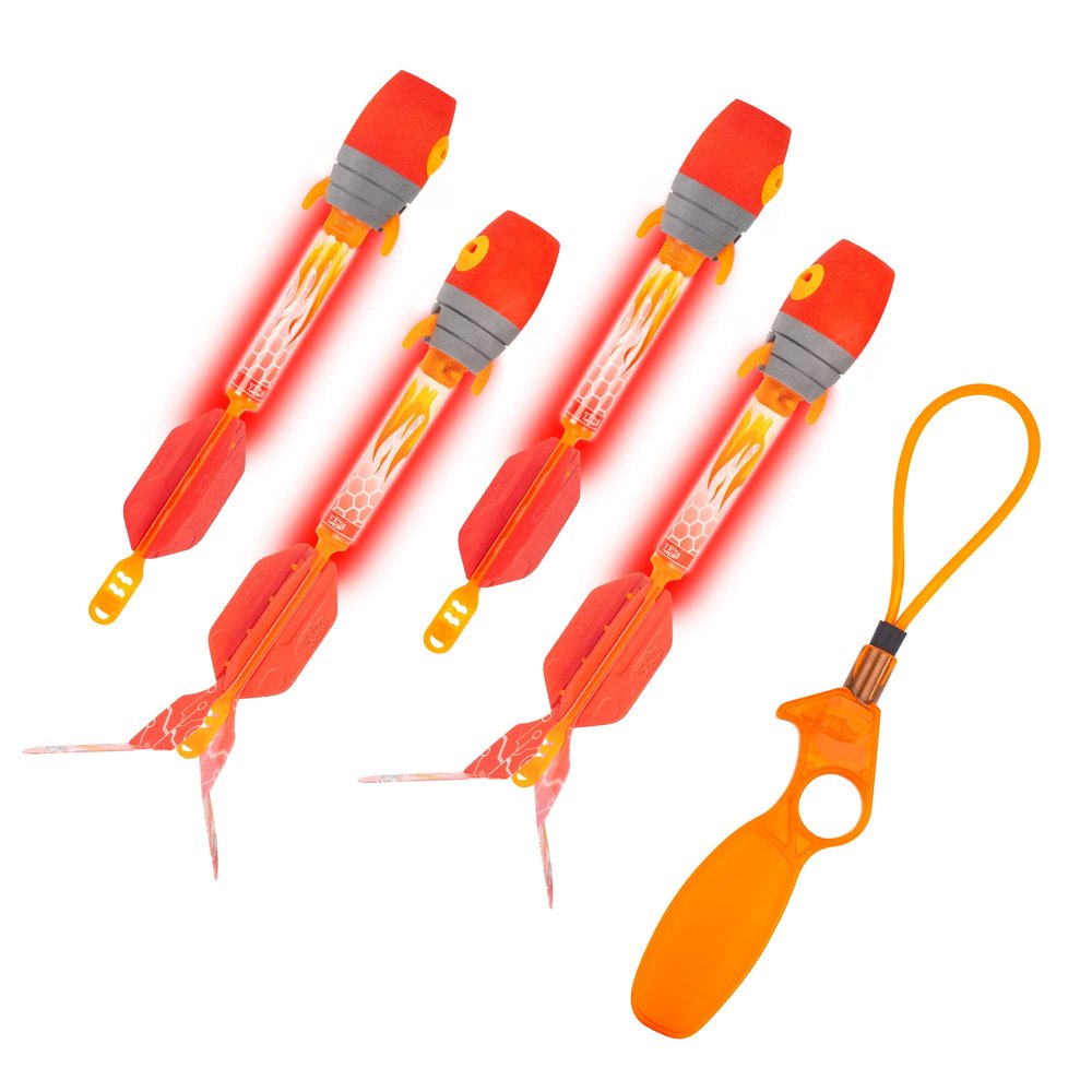 Zing Firetek Rocket Combo Pack, Light-Up Toys Include 2 Firetek Rockets (Fly up to 250 Feet), 2 Firetek Copters (Fly up to 150 Feet) and 1 Rip Zip Launcher, for Kids Ages 8 and Up