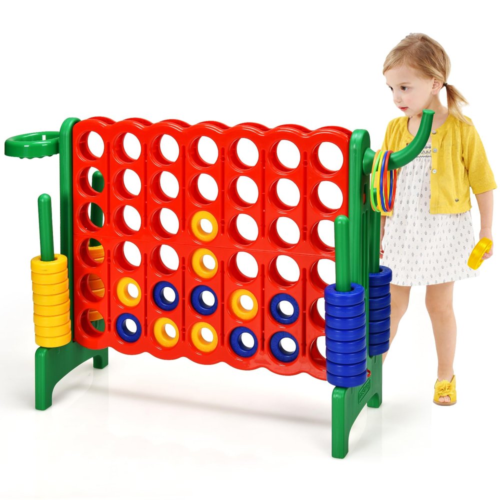 AKUSTIK Giant Connect Game Outdoor, 4 in a Row Jumbo 4 to Score for Kids Adults Family Party Yard Lawn, Large Connect Game with Quick Release Slider 42 Jumbo Rings (Green)