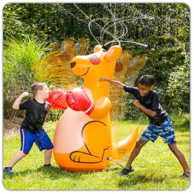 BigMouth Inc Giant Inflatable Boxing Kangaroo Sprinkler, Backyard Water Splash Toy with Punching Gloves and 360 Spray Action for Kids Ages 5 Plus, 5 Foot Tall Lawn Summer Play Feature