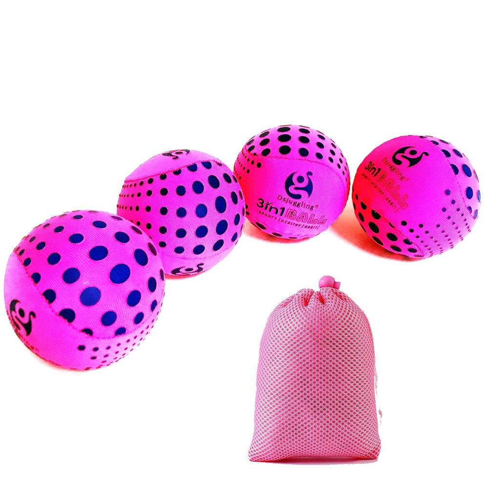 DSJUGGLING 4 Pieces x 60mm Washable Juggling Balls for Beginners and Professionals Set of 4 100g Each - Soft Easy Juggle Balls, Multiple Practice Juggling Ball Kits (Pink)