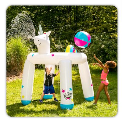 BigMouth Inc. Giant Inflatable Unicorn Ring Sprinkler, Fun Summer Backyard Water Games & Splash Toy for Kids, 6 Feet Tall