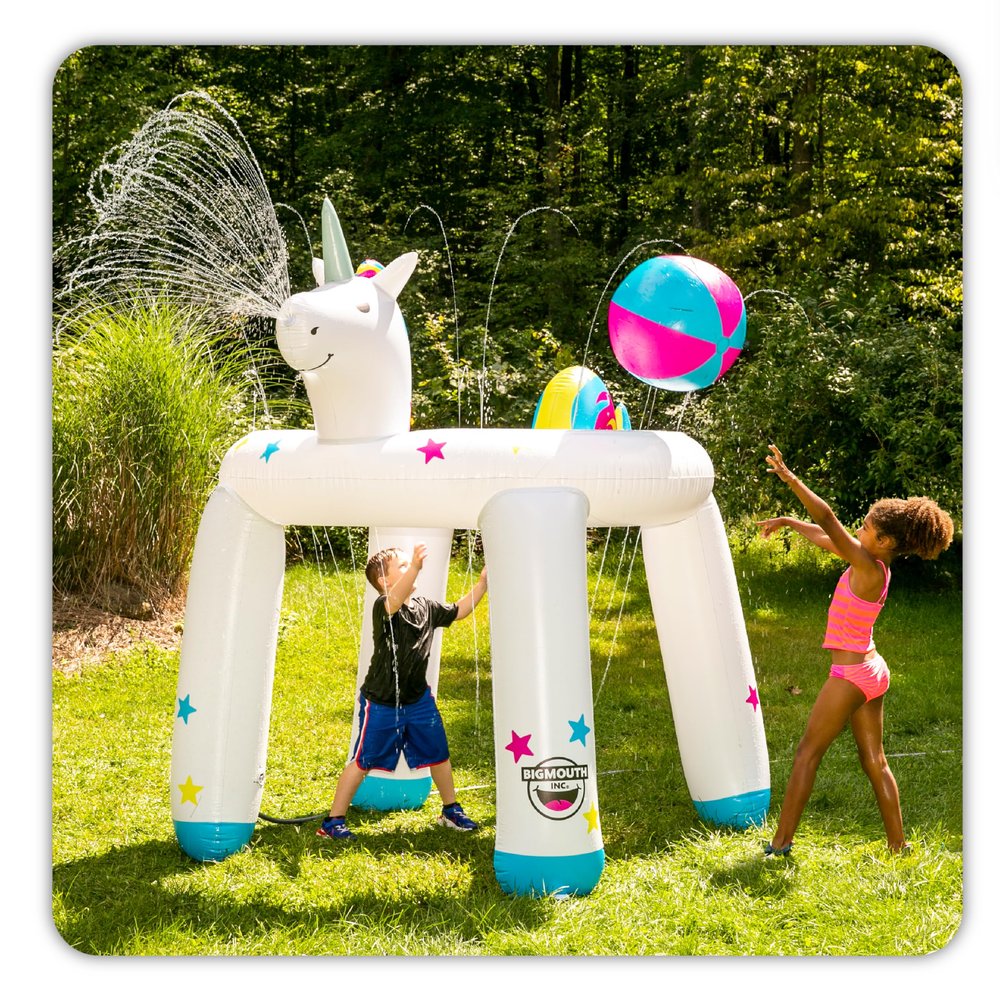 BigMouth Inc. Giant Inflatable Unicorn Ring Sprinkler, Fun Summer Backyard Water Games & Splash Toy for Kids, 6 Feet Tall