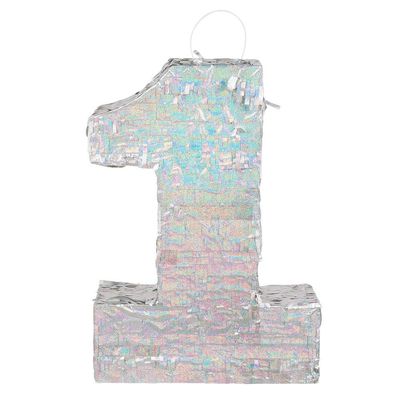 Boland - Number Pinata Size 40 x 28 x 8 cm Holographic Number Silver Anniversary Birthday Decoration Party Game