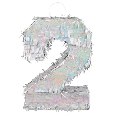 Boland - Number Pinata Size 40 x 28 x 8 cm Holographic Number Silver Anniversary Birthday Decoration Party Game