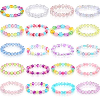 Hicarer 20-Piece Girl's Rainbow Bead Bracelets - Colorful, Stretchy Princess Bracelets for Princess Birthday Present (Vivid Style)
