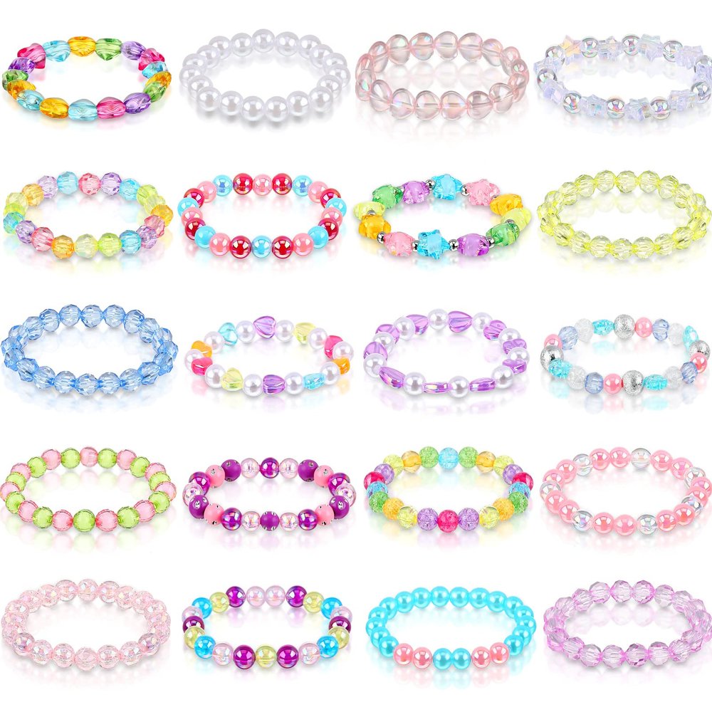 Hicarer 20-Piece Girl's Rainbow Bead Bracelets - Colorful, Stretchy Princess Bracelets for Princess Birthday Present (Vivid Style)