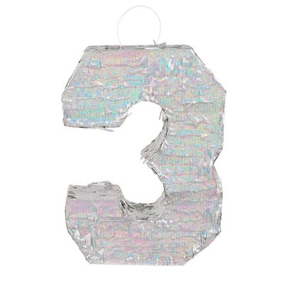 Boland - Numbers Pinata Size 40 x 28 x 8 cm Holographic Number Silver Anniversary Birthday Decoration Party Game