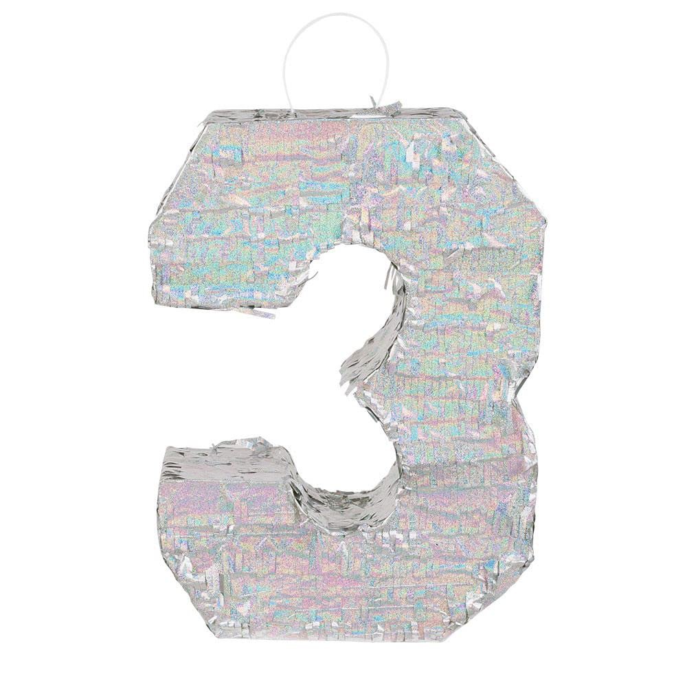 Boland - Numbers Pinata Size 40 x 28 x 8 cm Holographic Number Silver Anniversary Birthday Decoration Party Game