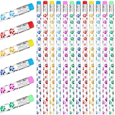 Chinco 36 Pieces Paw Print Pencils Dog Paw Wooden Writing Novelty Pencils with Erasers for Kids Doggy Party Favors Welcome Back to School Party Supplies, 6 Colors