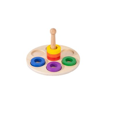 Adena Montessori Wooden 6 Rings on Peg Stacking and Sorting Ring, Wooden Rainbow Stacking Rings Baby Toy, Stacker Toys for Infants and Toddlers, Wood Educational Developmental Toy Multicolor