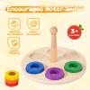 Adena Montessori Wooden 6 Rings on Peg Stacking and Sorting Ring, Wooden Rainbow Stacking Rings Baby Toy, Stacker Toys for Infants and Toddlers, Wood Educational Developmental Toy Multicolor view 3