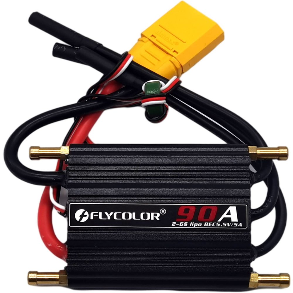 FLYCOLOR 90A Waterproof Brushless ESC Electronic Speed Controller with 5.5V/5A BEC and XT90 4.0mm Banana Head Connector for Model Ship RC Boat