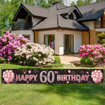 60th Birthday Decorations Yard Banner for Women, 60 Year Old Rose Gold Happy Birthday Decorations Signs, 60th Birthday Party Decoration Backdrop Supplies, Extra-Long 13ft x 1.6ft Indoor Outdoor PHXEY