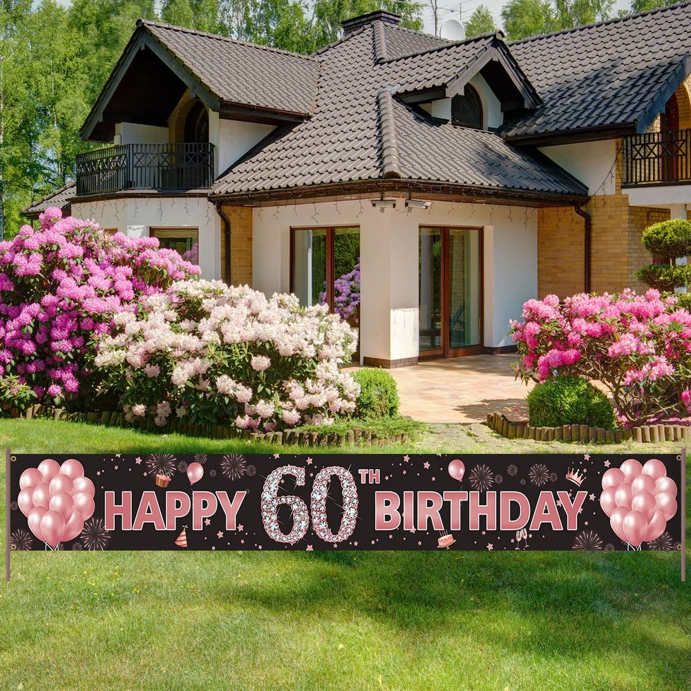 60th Birthday Decorations Yard Banner for Women, 60 Year Old Rose Gold Happy Birthday Decorations Signs, 60th Birthday Party Decoration Backdrop Supplies, Extra-Long 13ft x 1.6ft Indoor Outdoor PHXEY