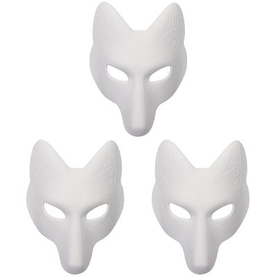 LUOZZY 3Pcs Halloween Fox Mask Blank White Mask DIY Mask Unpainted Mask Craft for Cosplay Masquerade Parties Costume Accessory