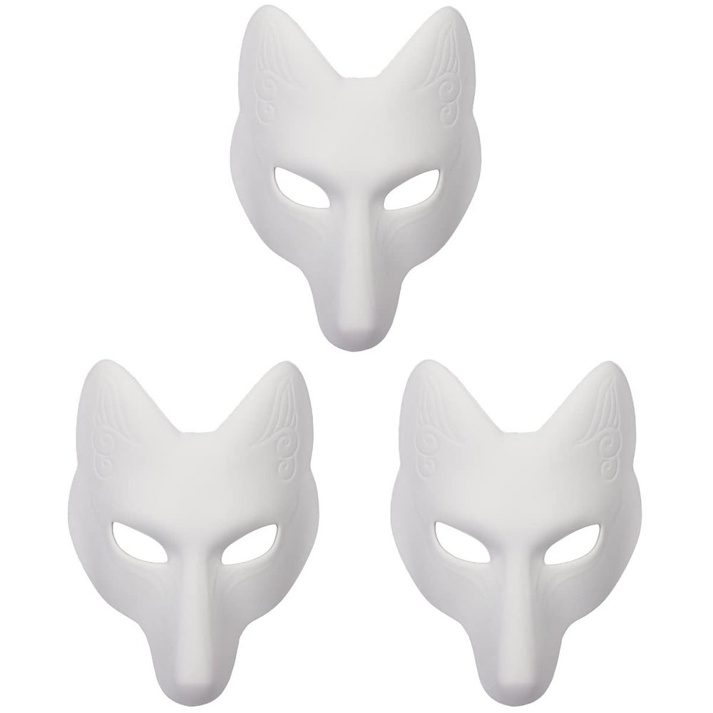LUOZZY 3Pcs Halloween Fox Mask Blank White Mask DIY Mask Unpainted Mask Craft for Cosplay Masquerade Parties Costume Accessory