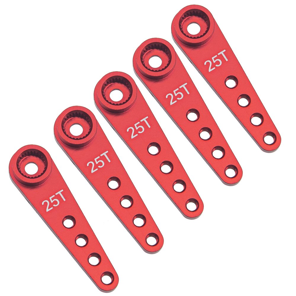 5Pcs ShareGoo 25T Servo Horn 37mm Metal 25 Teeth Extension Steering Arm Server Compatible with Futaba Savox Power HD HSP MG995 MG996 Servos for RC Car Truck (Red)