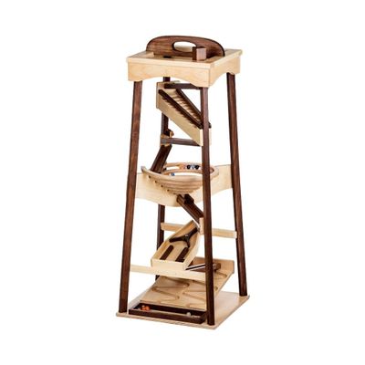 AmishToyBox.com Pyramid Marble Tower Run Wooden Toy - 39" High - Pack of Marbles Included (Walnut and Natural Finish)