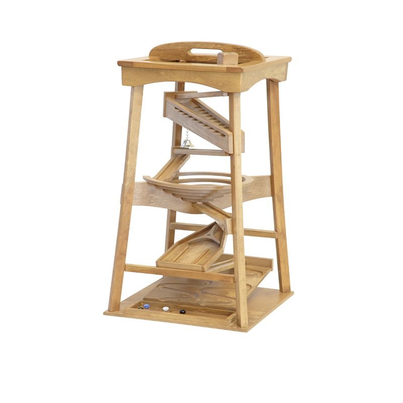 AmishToyBox.com Pyramid Marble Tower Run Wooden Toy - 39" High - Pack of Marbles Included (Harvest Stain Finish)