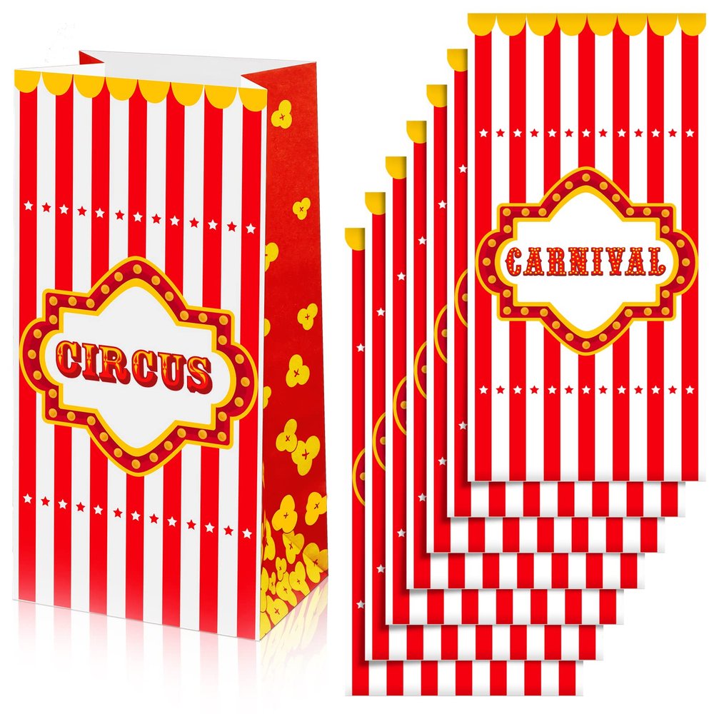 Epakh 24 Pieces Carnival Gift Bags for Treats and Party Favors - Paper Goody Bags for Circus Birthday Decorations Supplies