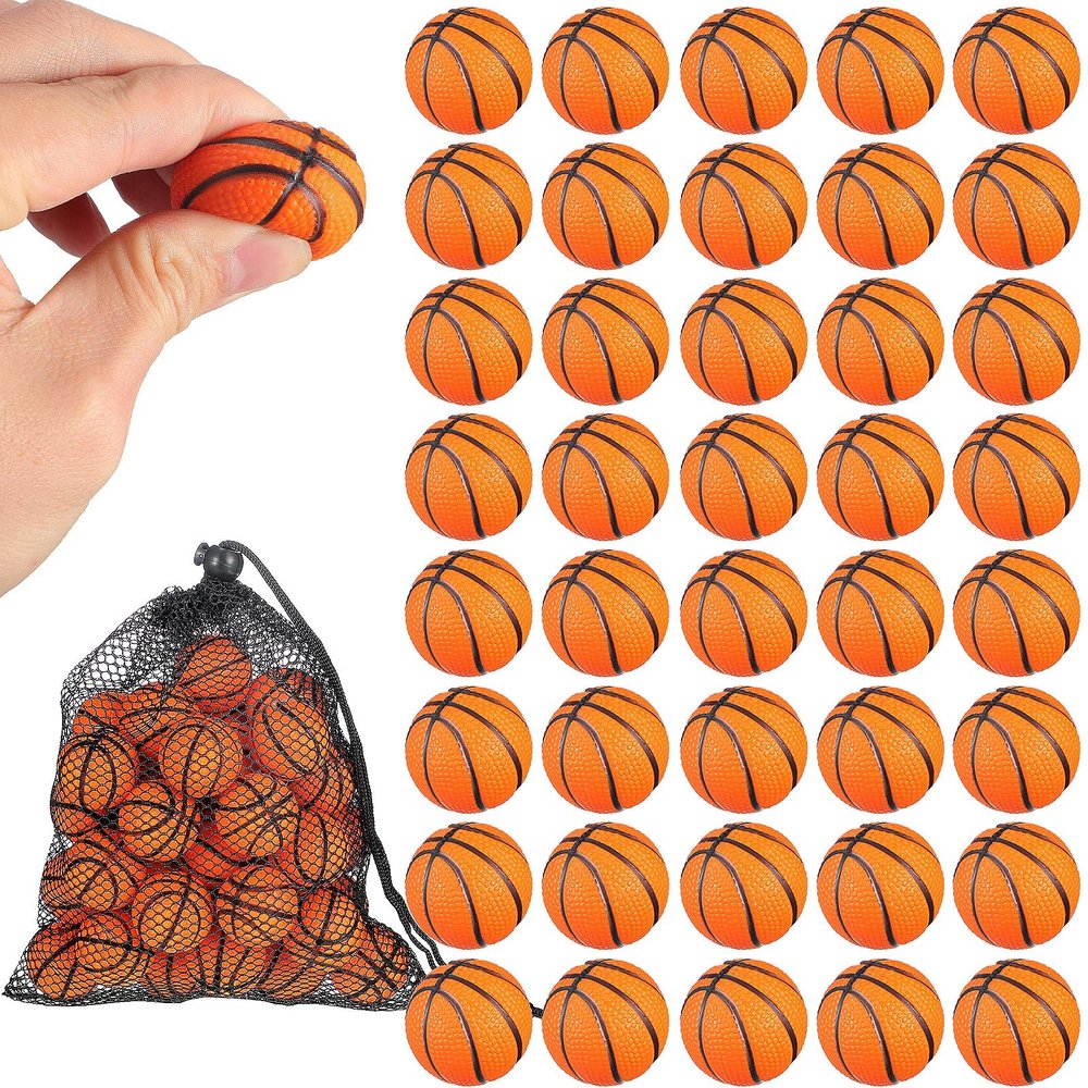 Civaner 40 Pcs Mini Basketball Party Favors Tiny Basketball Small Foam Ball Relieve Stress Ball with Drawstring Mesh Bag for Beach Pool Sports Game Party(1.18 Inch)