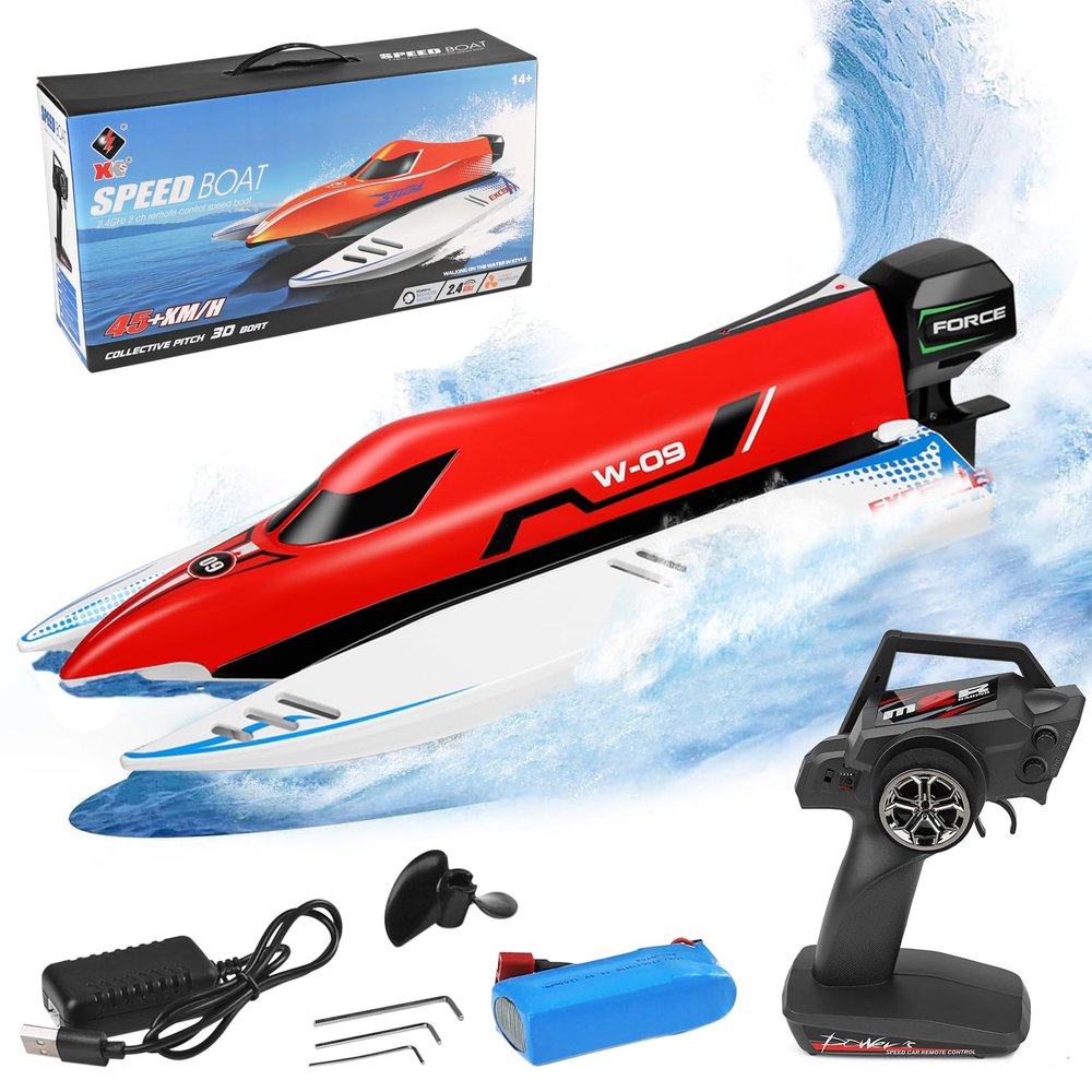 GoolRC WLtoys WL915-A Brushless RC Boat, 2.4GHz 45KM/H High RC Speed RC Jet Boat with Suitcase Brushless Motor, Water Cooled, Auto Self Righting, Proportional Control, Complete Kit