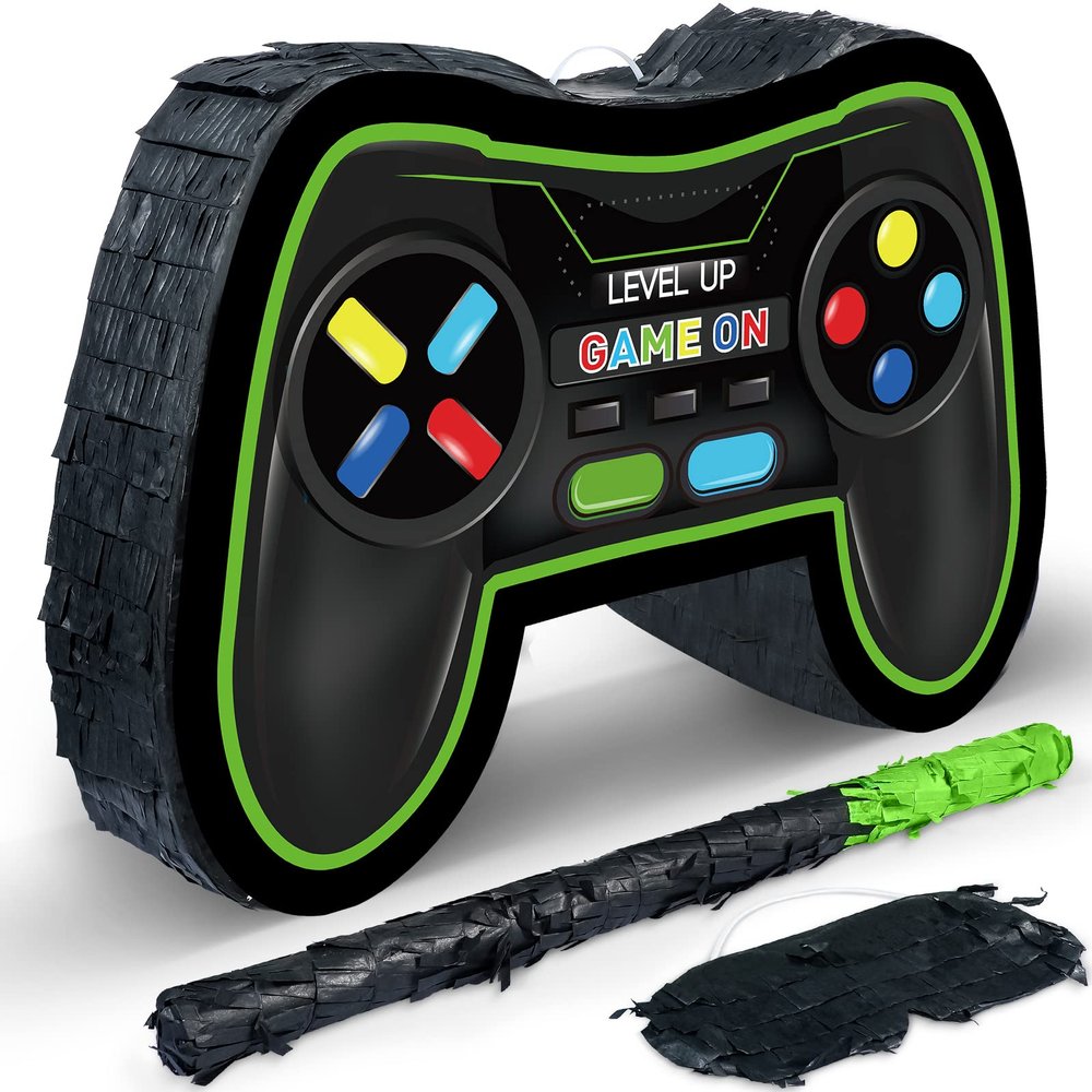 Zonon Video Game Controller Piata Bundle Fiesta Gaming Controller Piata Set with Blindfold and Bat Birthday Gamer Party Supplies Game for Gaming Theme Carnival Events Decor(Green)