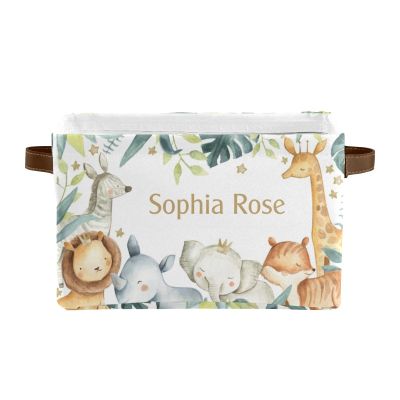 Safari Animals Jungle Forest Personalized Storage Bins ,Baskets Cubes Organizer with Handle for Shelves Closet Nursery Toy 2 Packs
