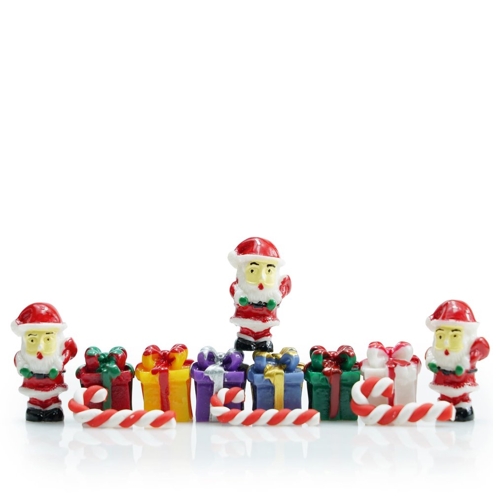 1:12 Scale Dollhouse Christmas Kit 12PCS Miniature Scene Decor Pine Tree Mistletoe Xmas Wreath Miniature Snowman Candy Crutch Ornament Desktop Decorations Simulation (12 PCS Santa Claus Gifts Cane)