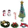 1:12 Scale Dollhouse Christmas Kit Mini Scene Decor Pine Tree Mistletoe Xmas Wreath Miniature Snowman Candy Crutch Ornament Desktop Decorations Simulation Candy Canes Gifts (All 7PCS) view 1