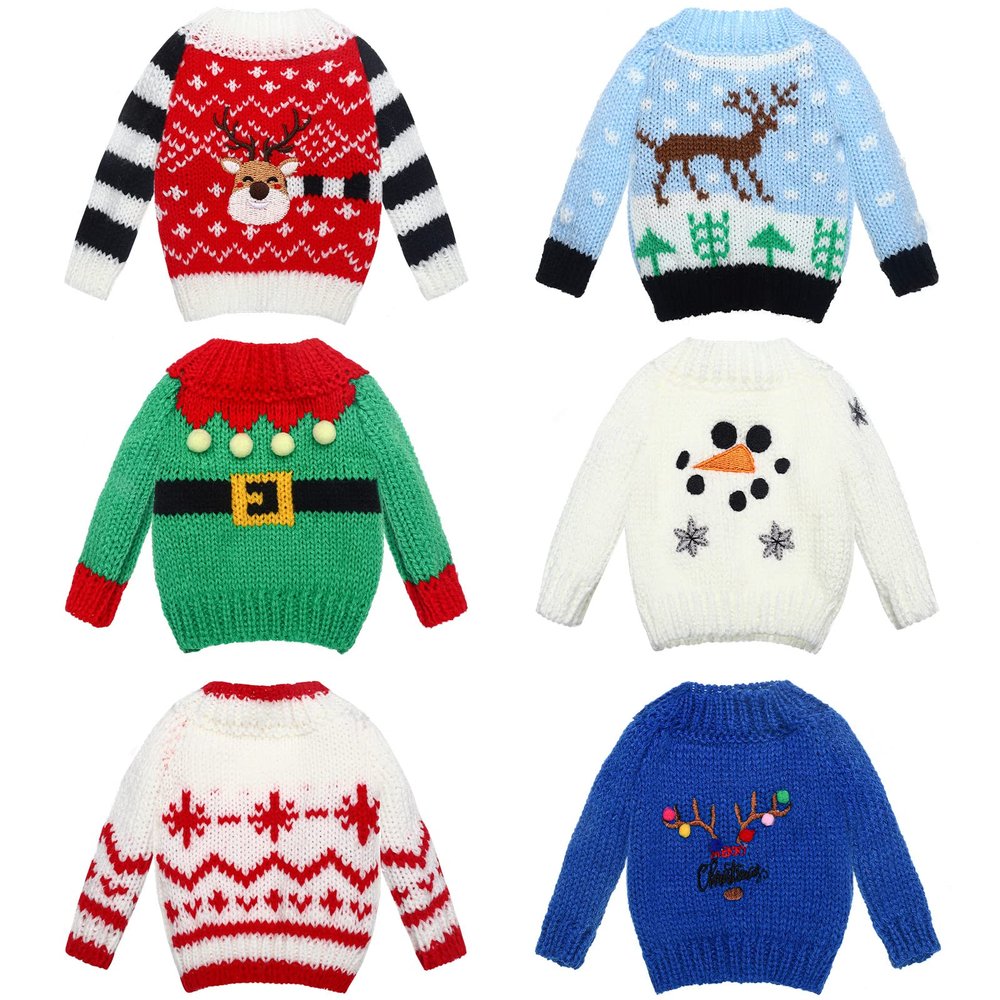 Chalyna 6 Pcs Christmas Doll Clothes Christmas Accessories Outfit Small Sweater Knitted Clothing Xmas Accessory Santa Clothing Accessories Clothes, Doll is Not Included(Stylish)