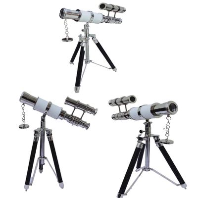 Nautical Double Barrel Designer Telescope Spyglass with Wooden Stand Home Decor Gift