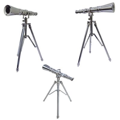 Vintage Chrome Finish Telescope use Lens Beautiful Royal Spyglass Double Barrel Telescope On Wooden Tripod Stand