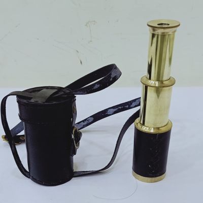 Antique Brass Marine Small Brass Telescope 6" with Leather Box Pirate