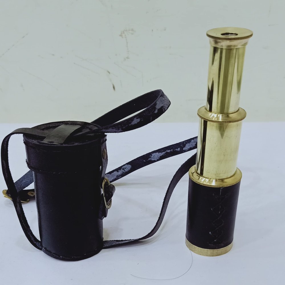 Antique Brass Marine Small Brass Telescope 6" with Leather Box Pirate