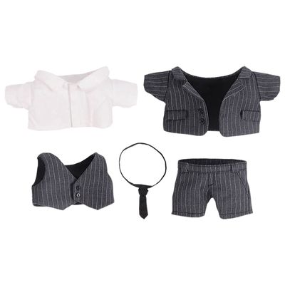 niannyyhouse 6in/15cm Plush Doll's Clothes Suit Coat + Shirt + Vest + Tie + Pants 5-Piece Set Striped Suits (Black, 15cm)