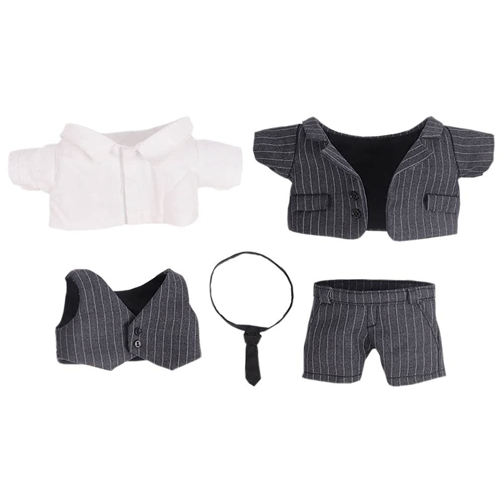 niannyyhouse 6in/15cm Plush Doll's Clothes Suit Coat + Shirt + Vest + Tie + Pants 5-Piece Set Striped Suits (Black, 15cm)