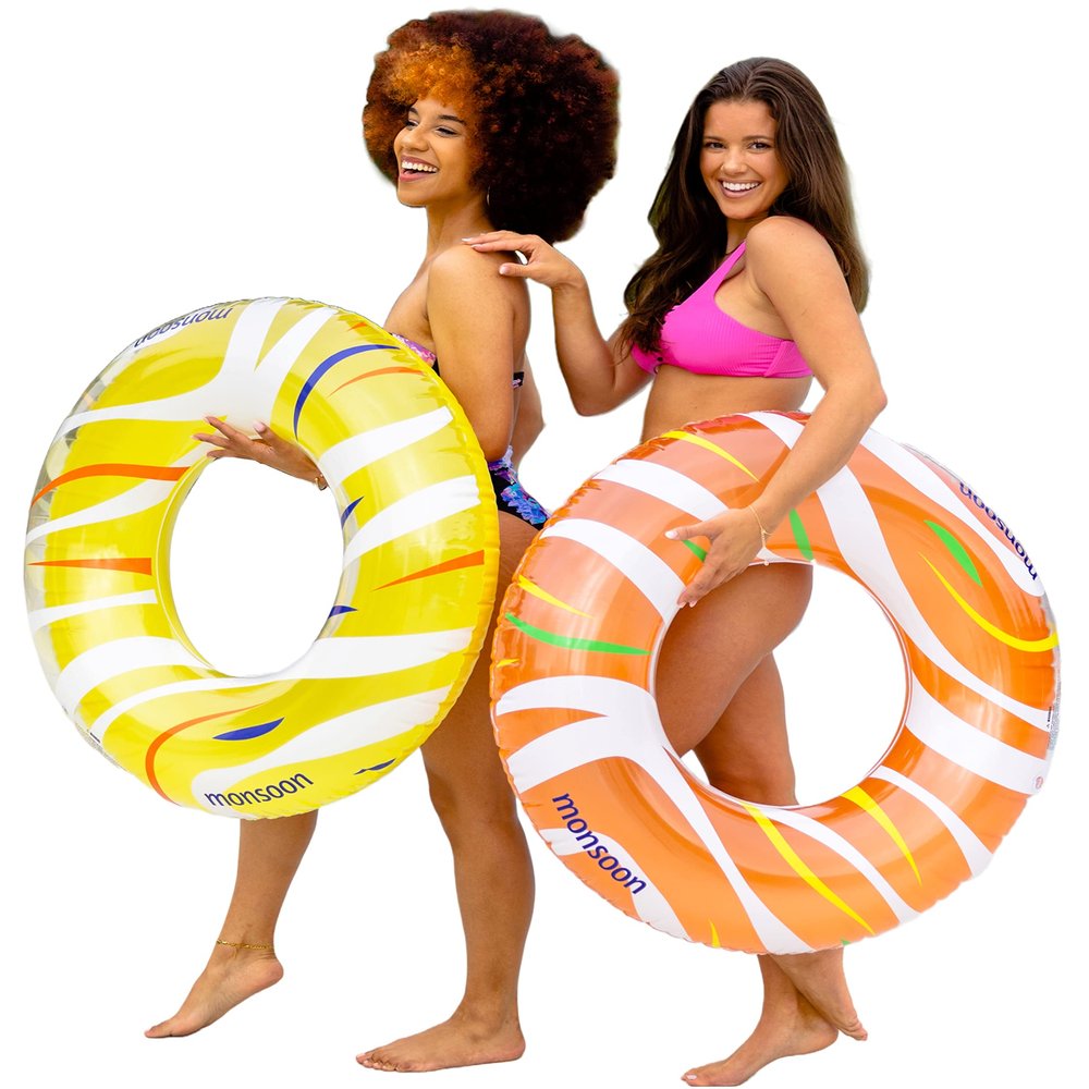 monsoon [Citrus] 2-Pack Luxury Pool Floats Swimming Float Beach Tube Floaties Ring Tubes - Orange Yellow