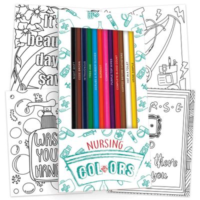 Nurse Colors Colored Pencil Set & Coloring Pages for Fans of Nurses and Nursing | Gift Set of 12 Nurse-Inspired Parody Pencils with Clever Foil-Stamped Names Plus 10 Fun Coloring Pages