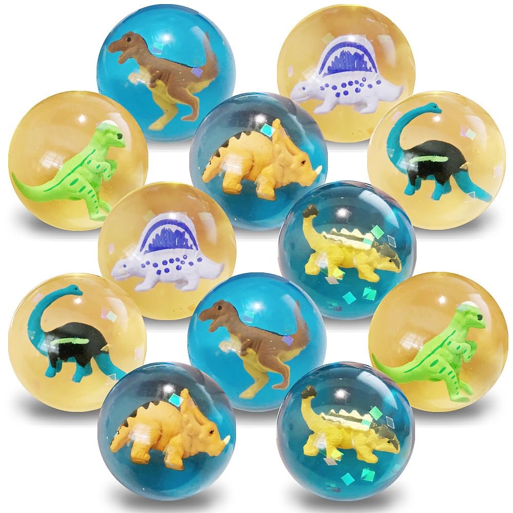 ArtCreativity Dinosaur High 2 inch Bounce Balls, Set of 12, Balls for Kids with 3D Dinosaur Inside, Outdoor Toys for Encouraging Active Play, Party Favors Stuffers for Boys and Girls